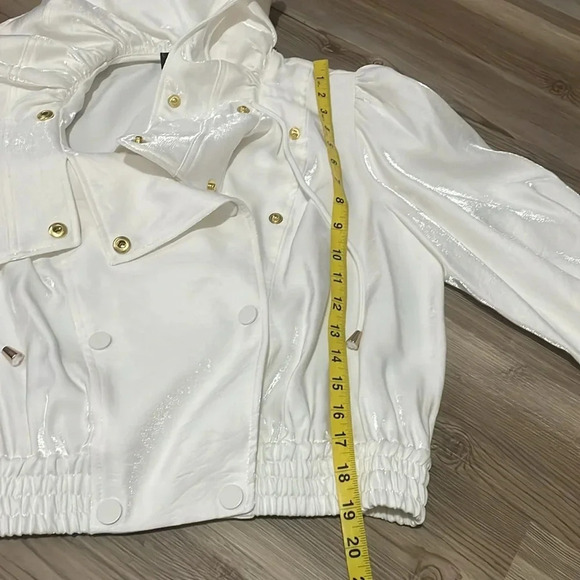 INC International Concepts Moto jacket Cream Shimmer Gold snaps Size S 90s NWOT - Picture 7 of 13
